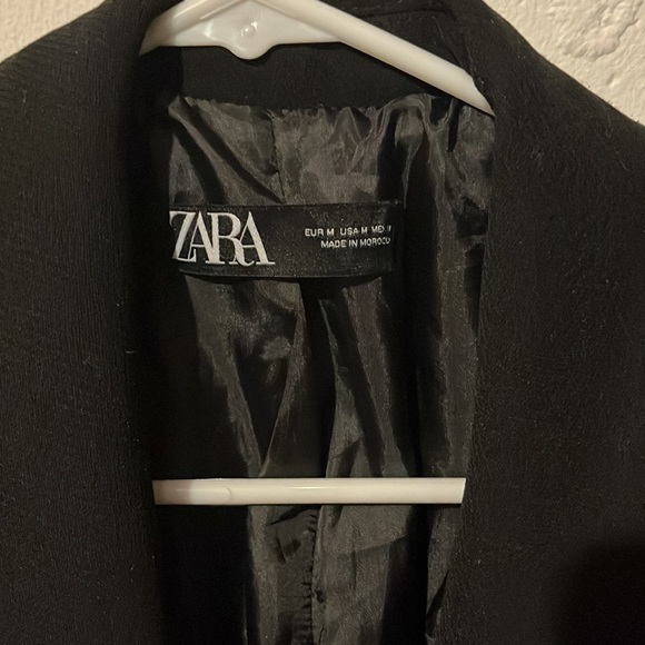 Zara Tied Bow Sleeve Puff Shoulder Black Belted Frock Coat Black M - Picture 4 of 16